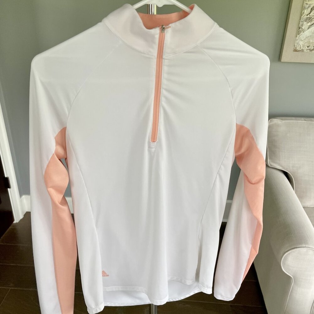 Adidas Women's Golf 1/4 Zip Pullover | Small | White with Peach Trim